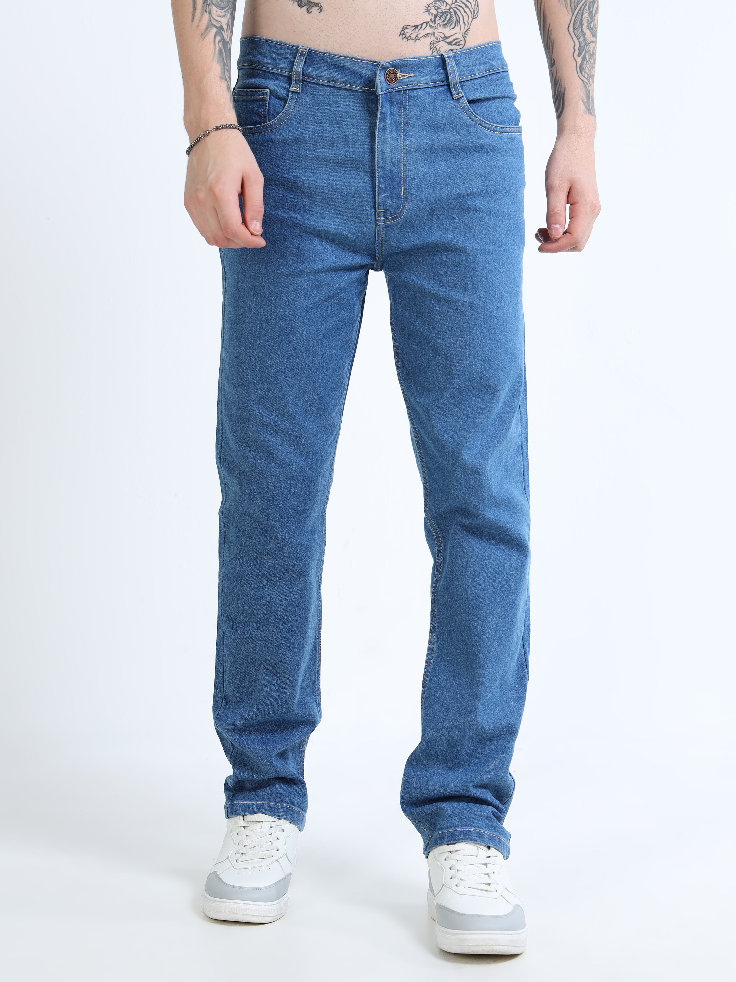 Men Blue Comfort Straight Fit Mid-Rise Stretchable Jeans