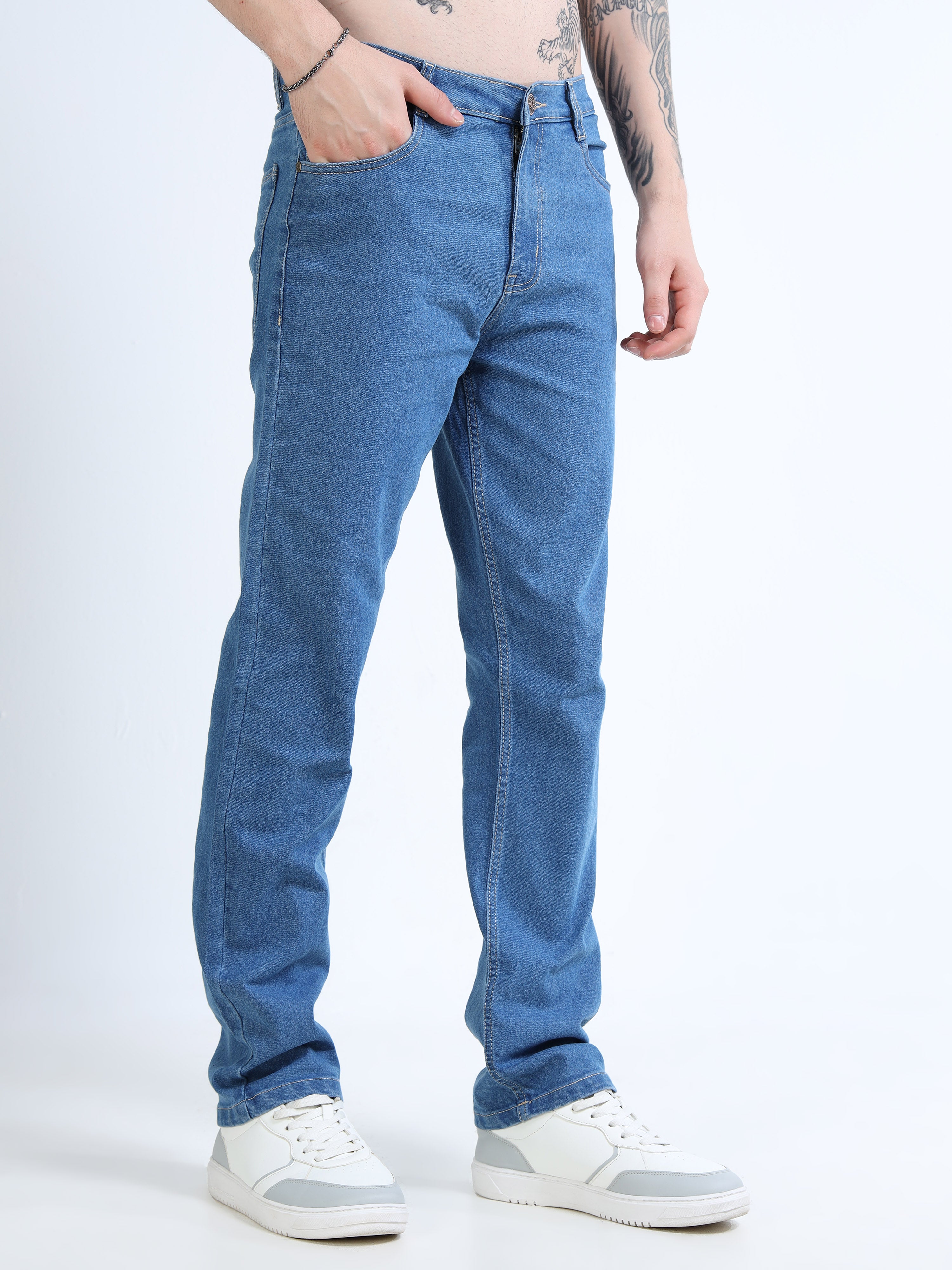 Men Blue Comfort Straight Fit Mid-Rise Stretchable Jeans
