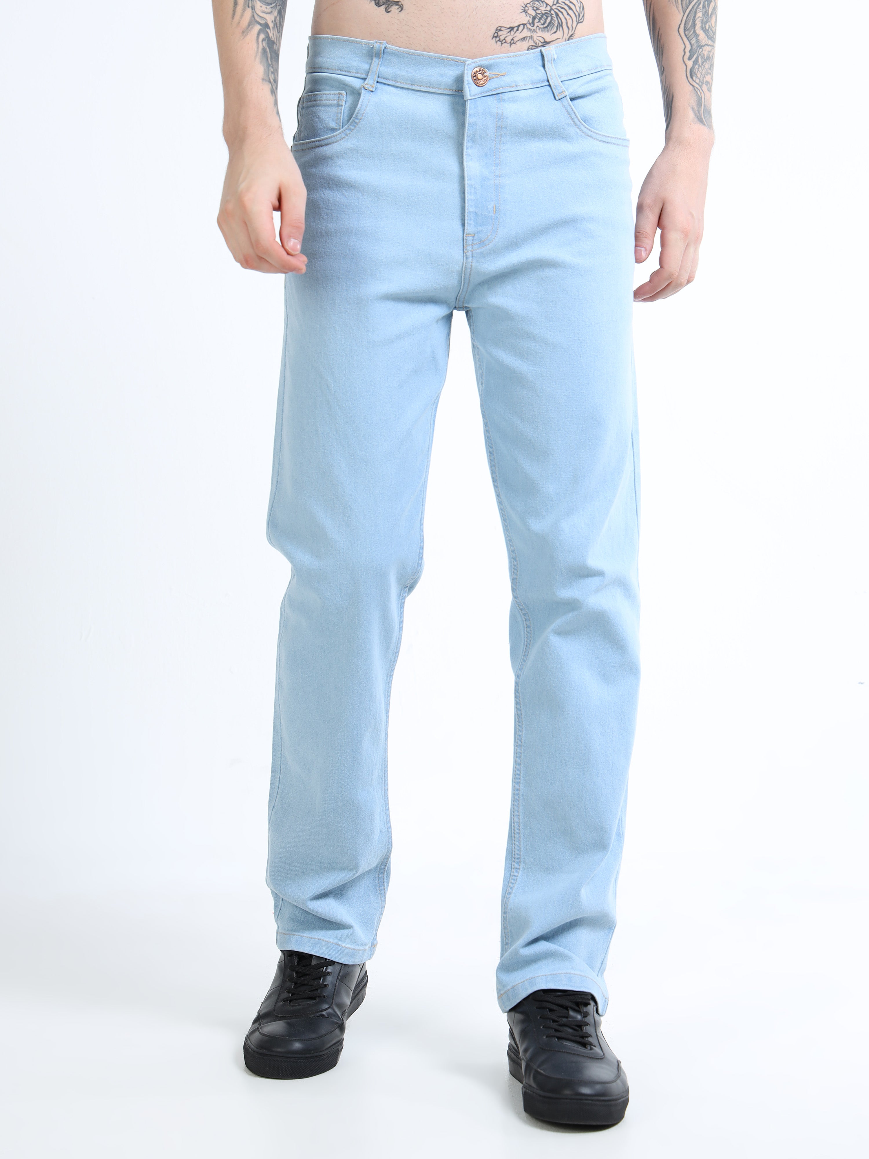 Whisq Men Sky Blue Comfort Regular Fit Mid-Rise Stretchable Jeans