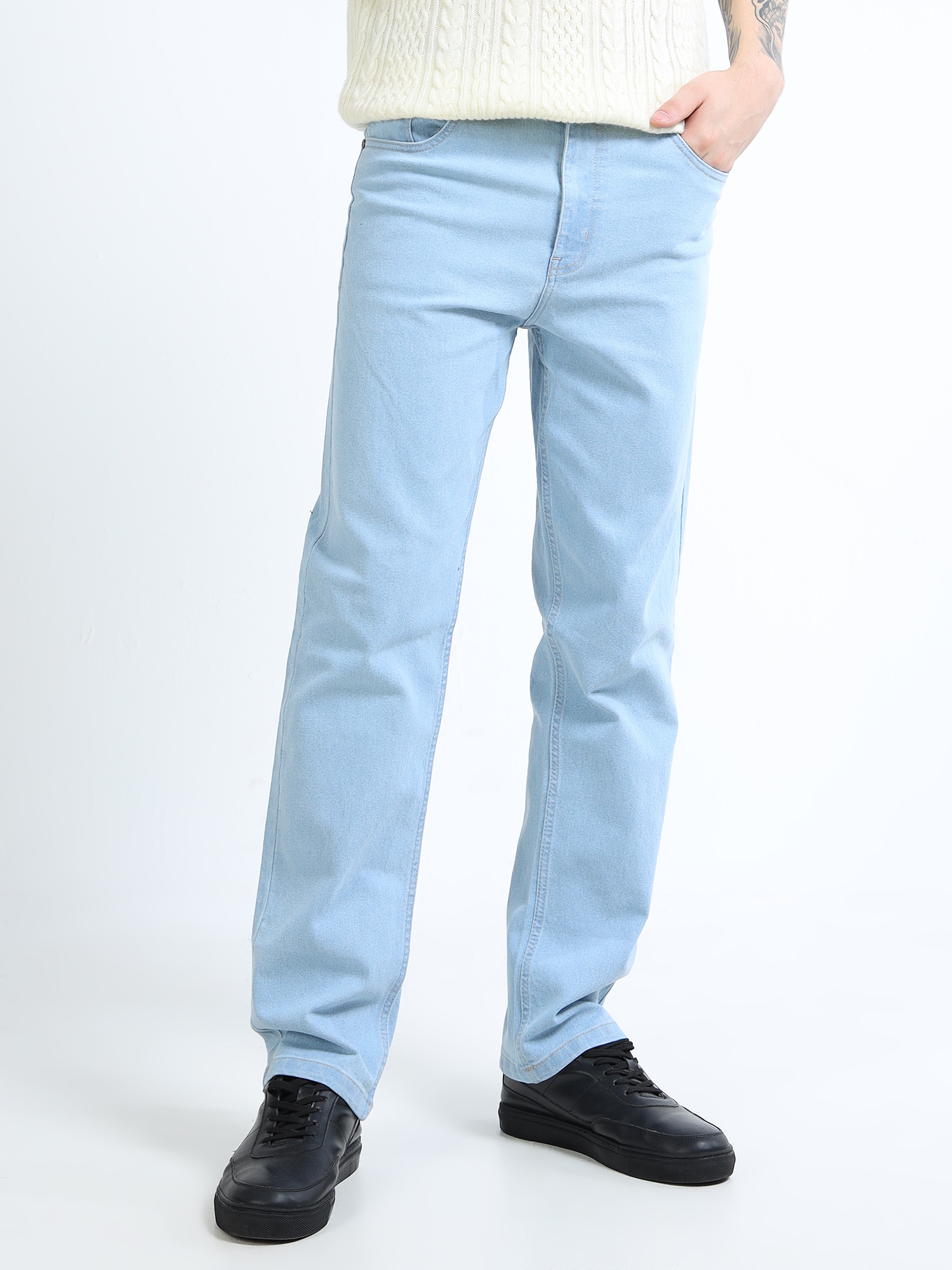 Whisq Men Sky Blue Comfort Regular Fit Mid-Rise Stretchable Jeans