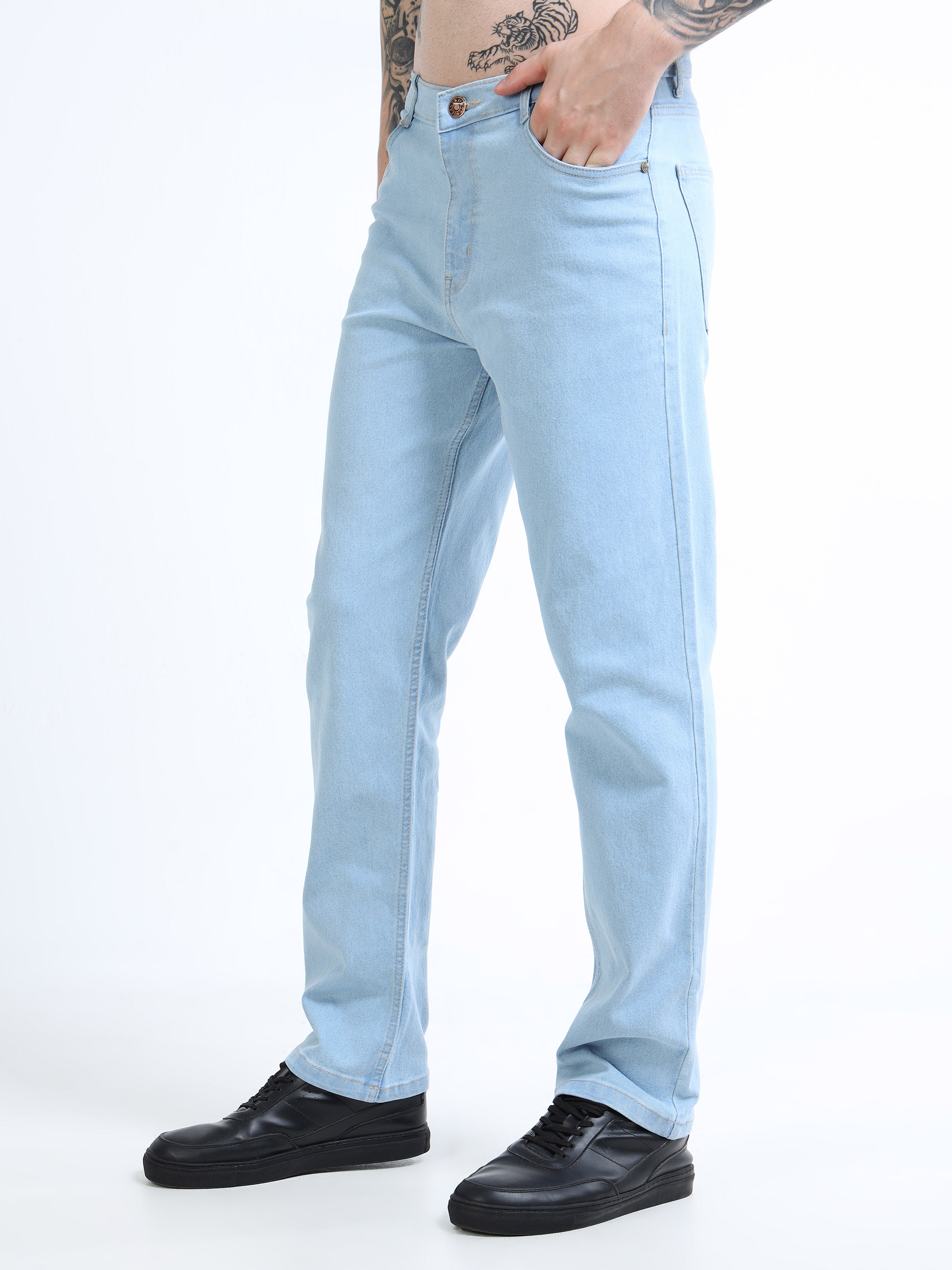 Whisq Men Sky Blue Comfort Regular Fit Mid-Rise Stretchable Jeans