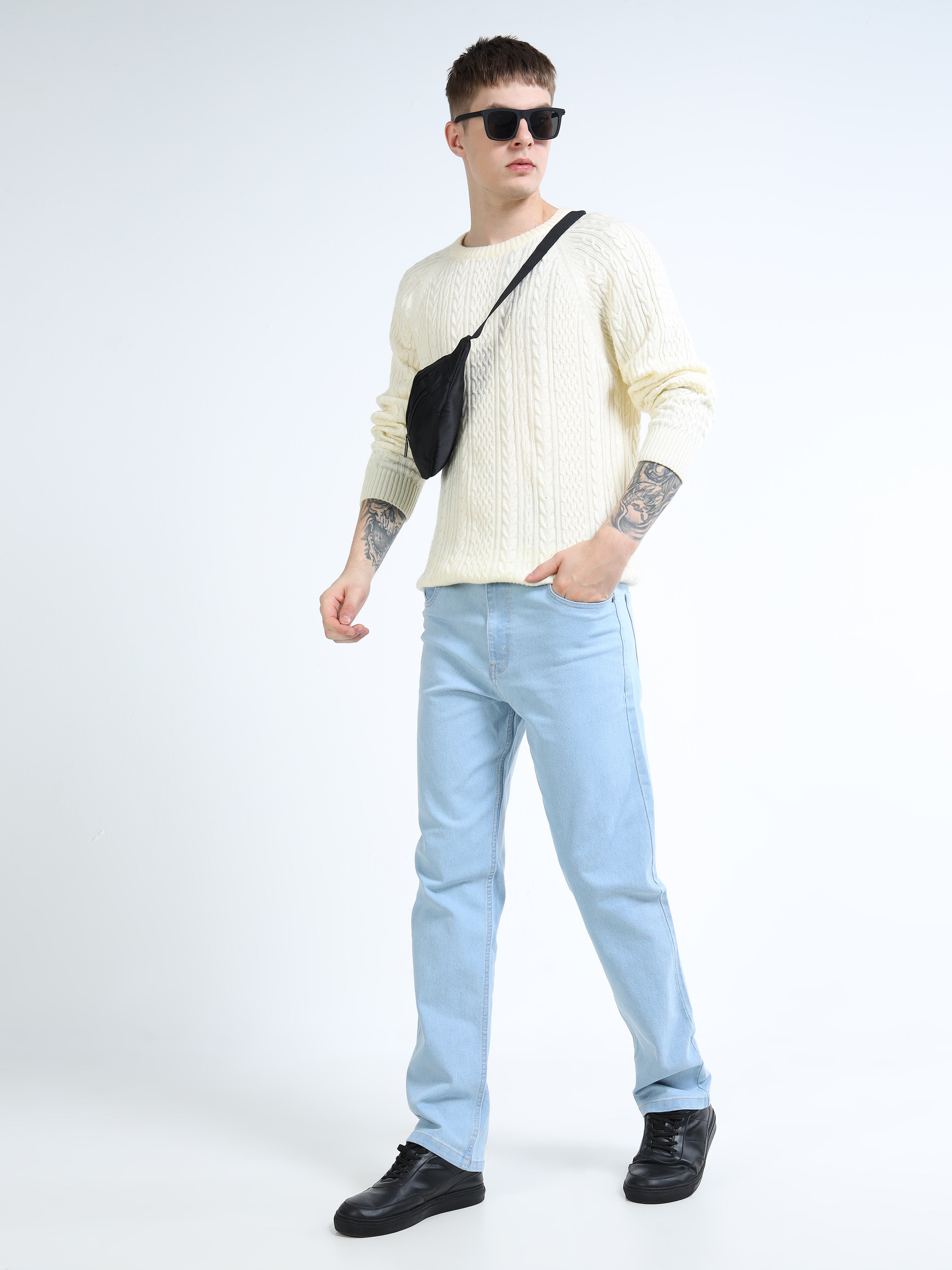 Whisq Men Sky Blue Comfort Regular Fit Mid-Rise Stretchable Jeans