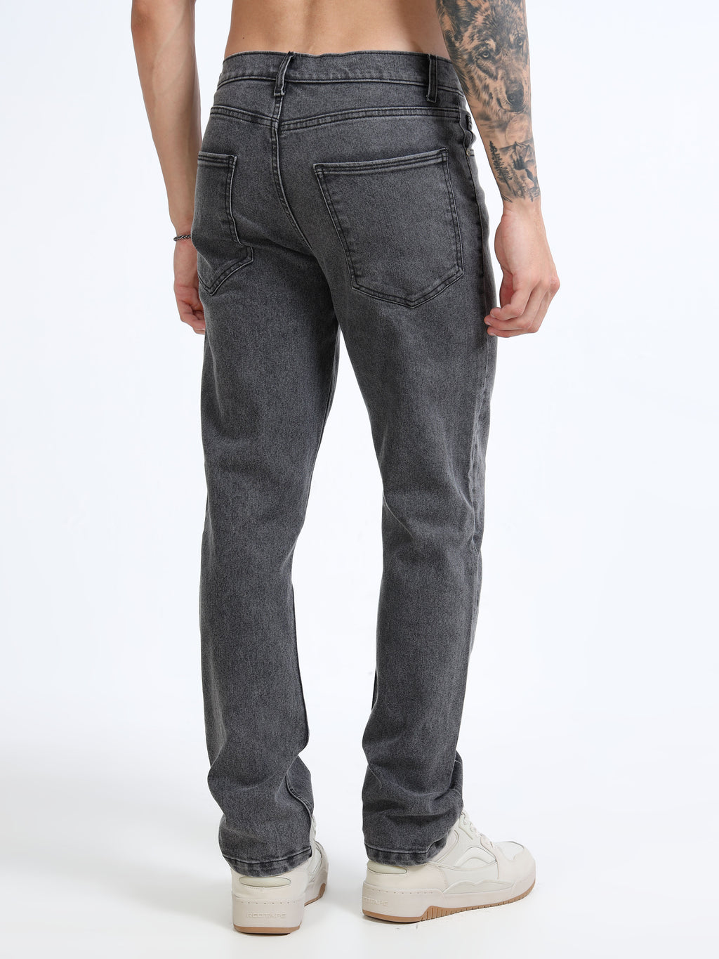 Men Charcoal Grey Straight Fit Heavy Fade Stretchable Jeans