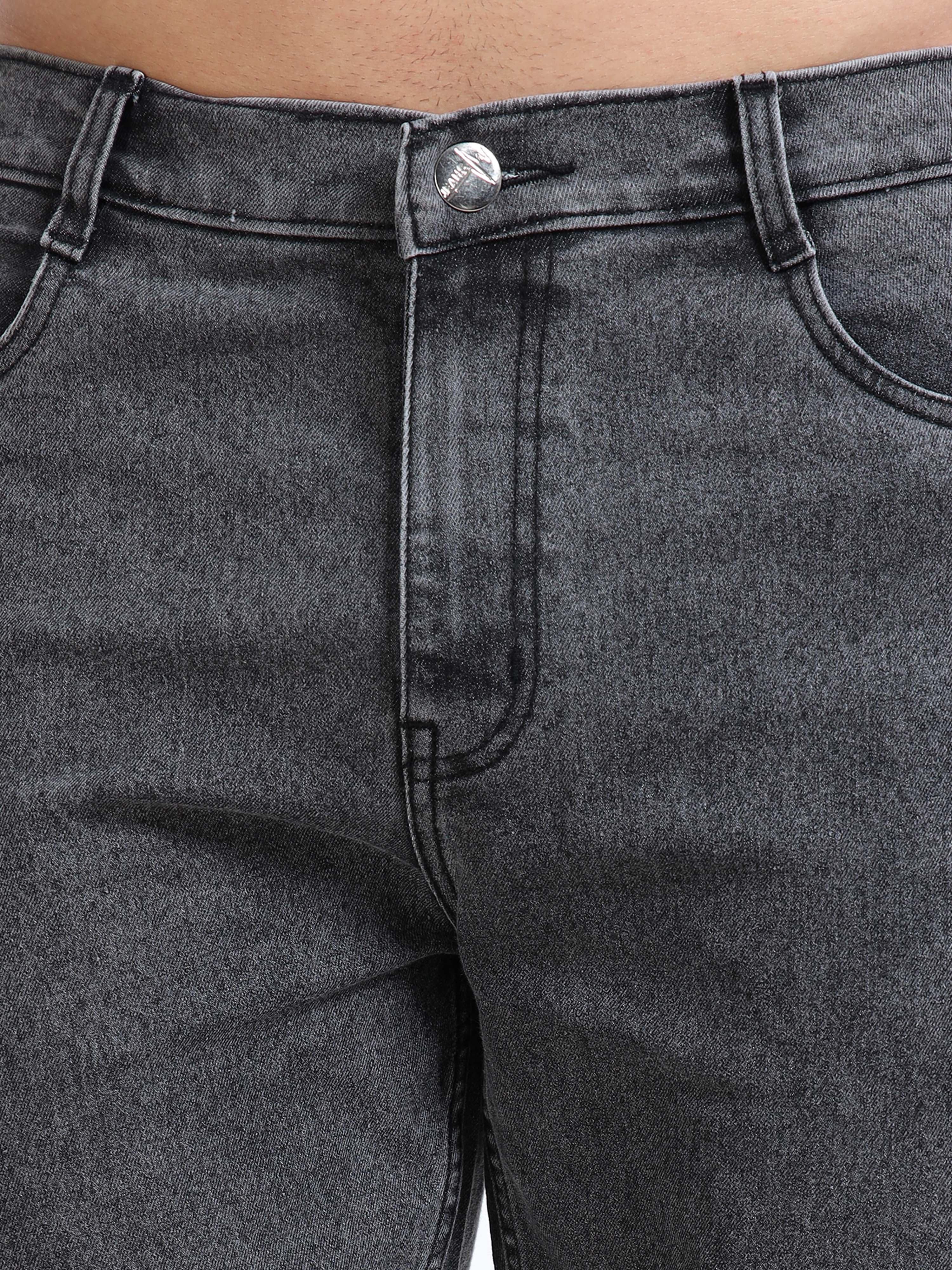 Men Charcoal Grey Straight Fit Heavy Fade Stretchable Jeans