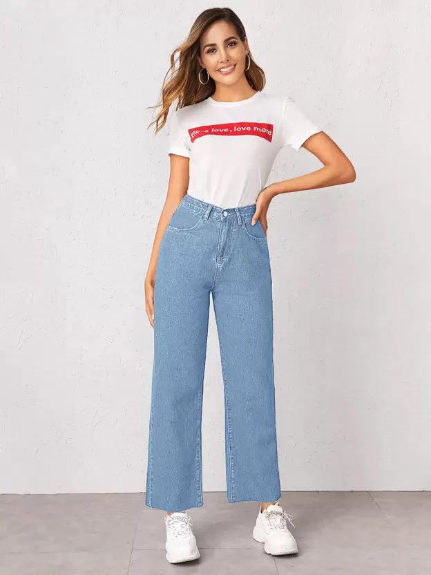 Women Straight Fit Mid-Rise Stretchable Ice Blue Jeans