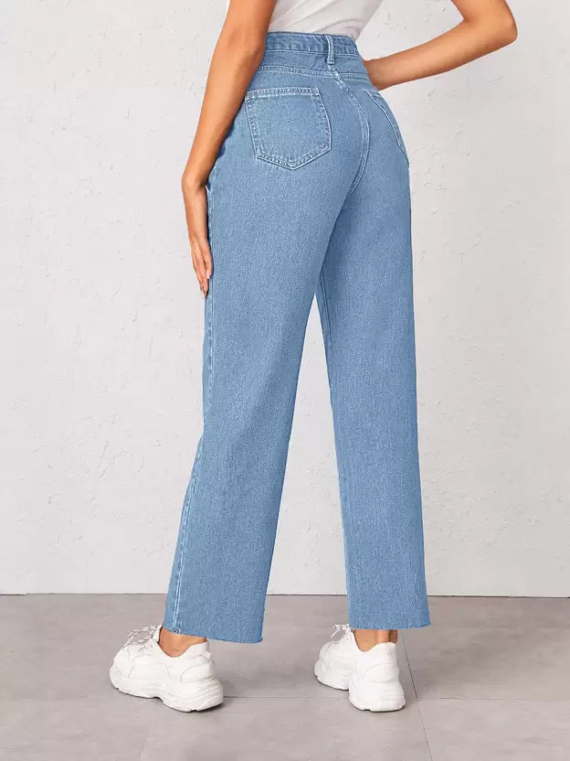 Women Straight Fit Mid-Rise Stretchable Ice Blue Jeans