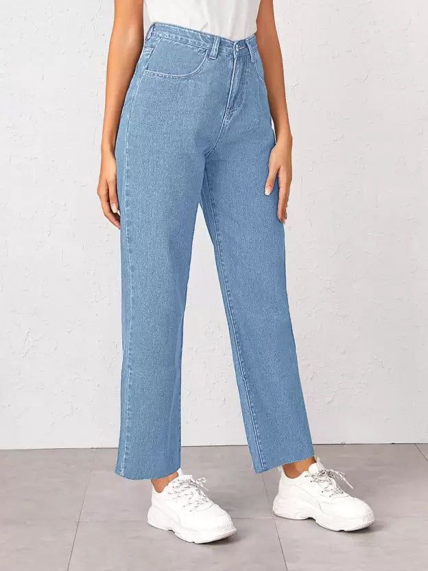 Women Straight Fit Mid-Rise Stretchable Ice Blue Jeans