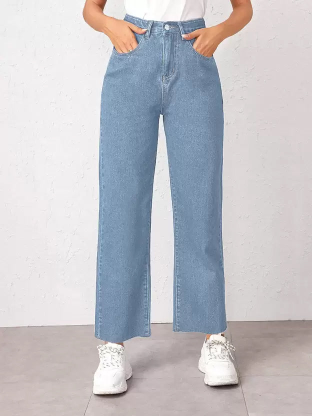 Women Straight Fit Mid-Rise Stretchable Ice Blue Jeans