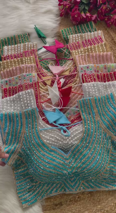 Women Chiku Pure Handwork Silk Blouse With Pearl & Moti Embellishment