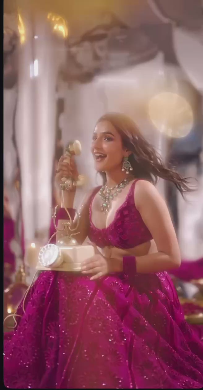 Deep Pink Premium Silk Fabric With Heavy Embroidery & Velvet Blouse Women Lehenga