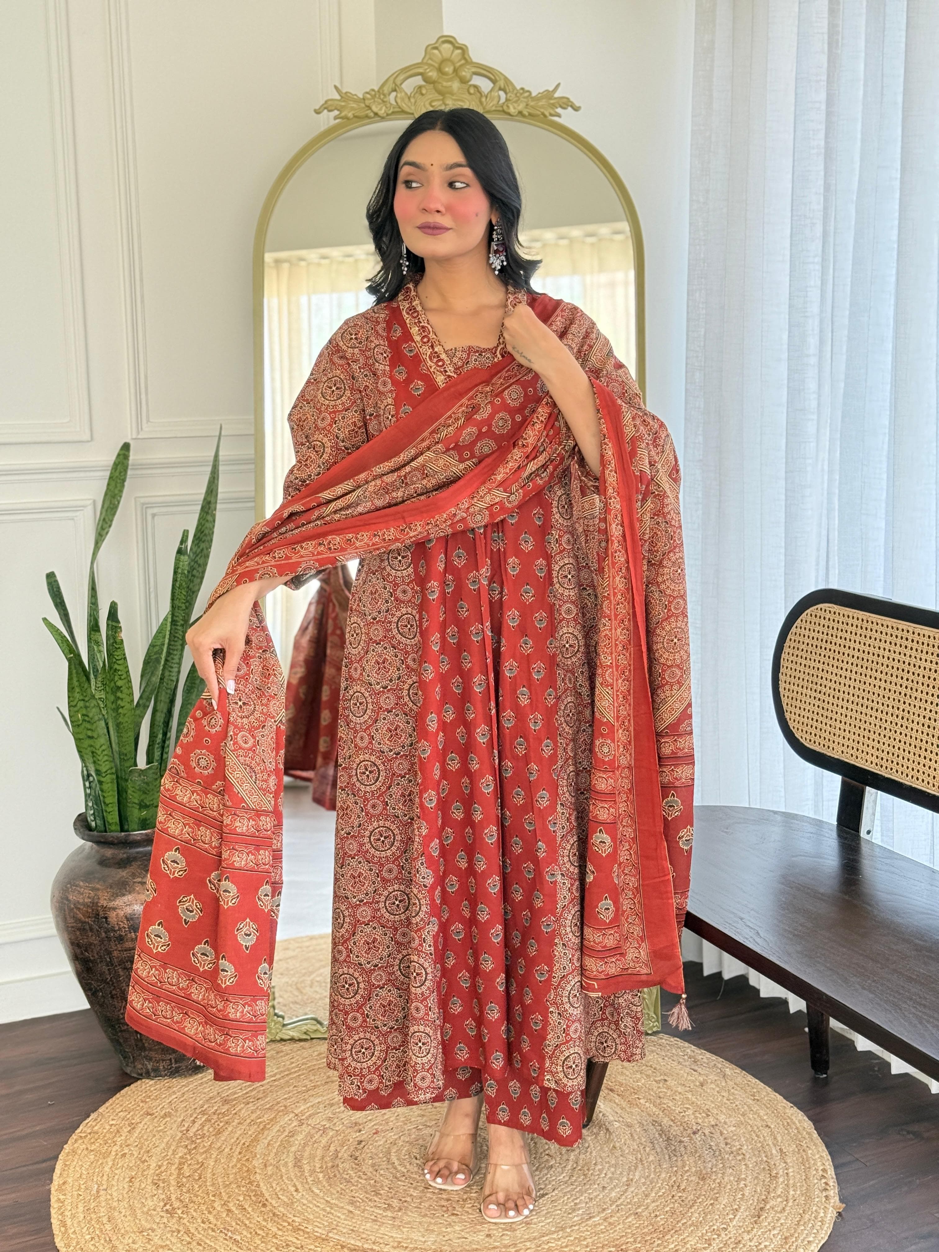 Festival Special Cotton 3 Piece Anarkali Suit Set