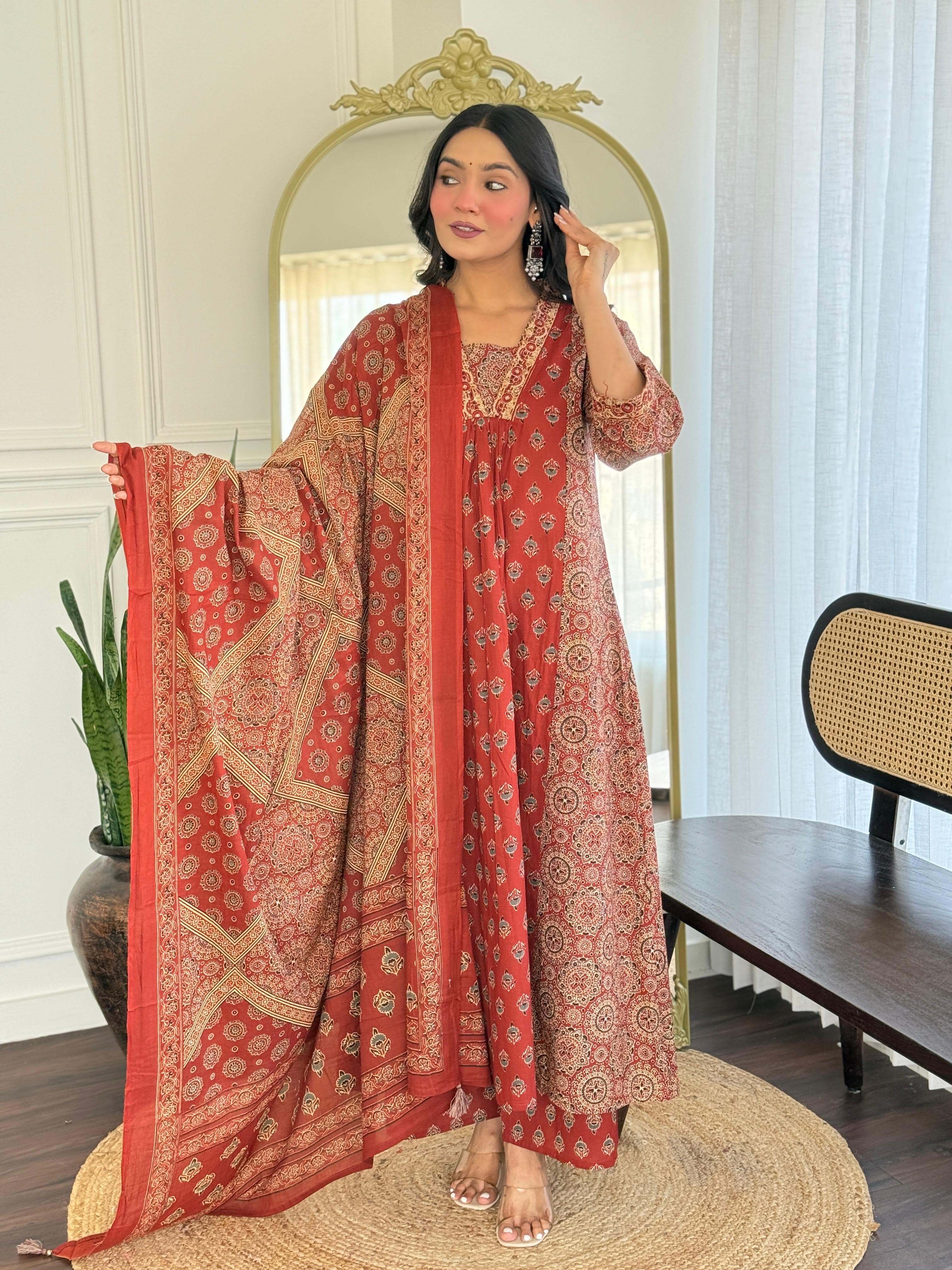 Festival Special Cotton 3 Piece Anarkali Suit Set