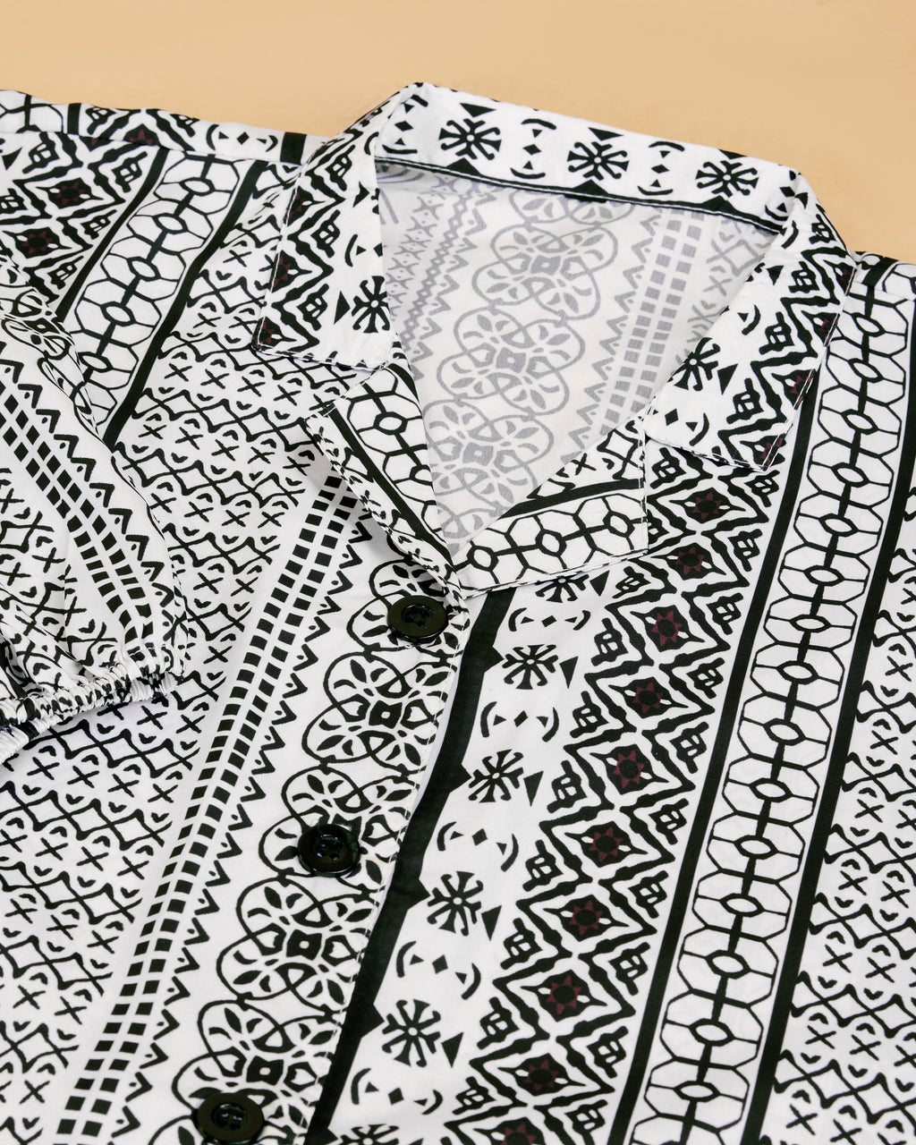 Women White Ethnic Print Puff Sleeve Button-Down Top