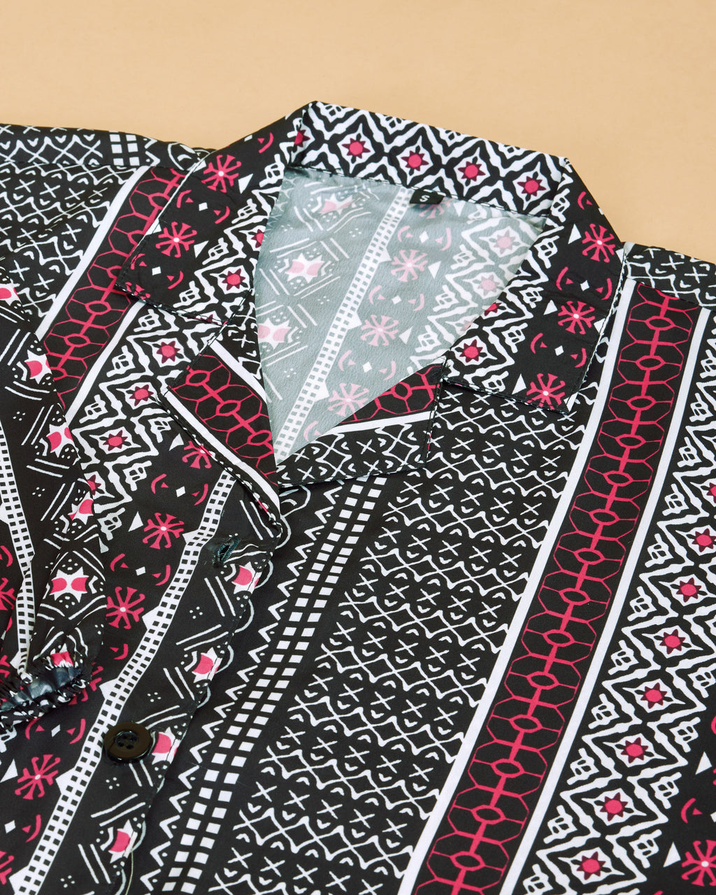 Women Wine Ethnic Print Puff Sleeve Button-Down Top